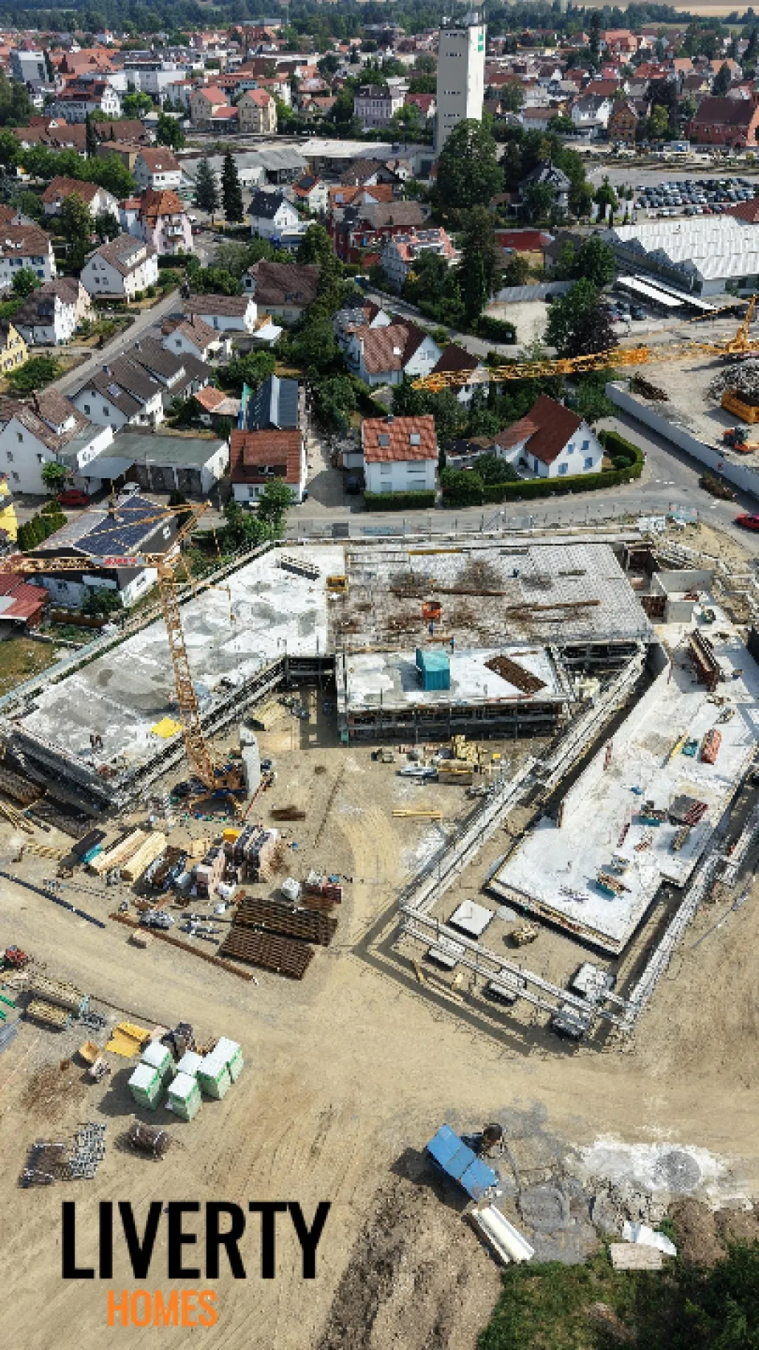 Liverty Homes Bad Saulgau – Luftaufnahme Baustelle im Rohbau